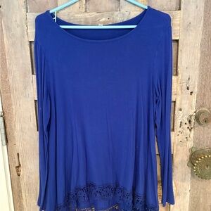 Women's Royal Blue Lace Hem Top long sleeve size large swing buster